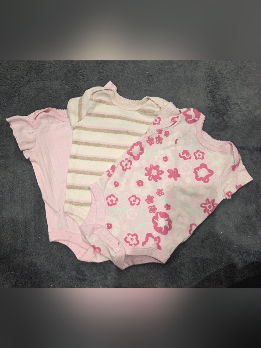 Baby Girls Pink Floral & Stripe One-Piece Bodysuit Set - Picture 2 of 2